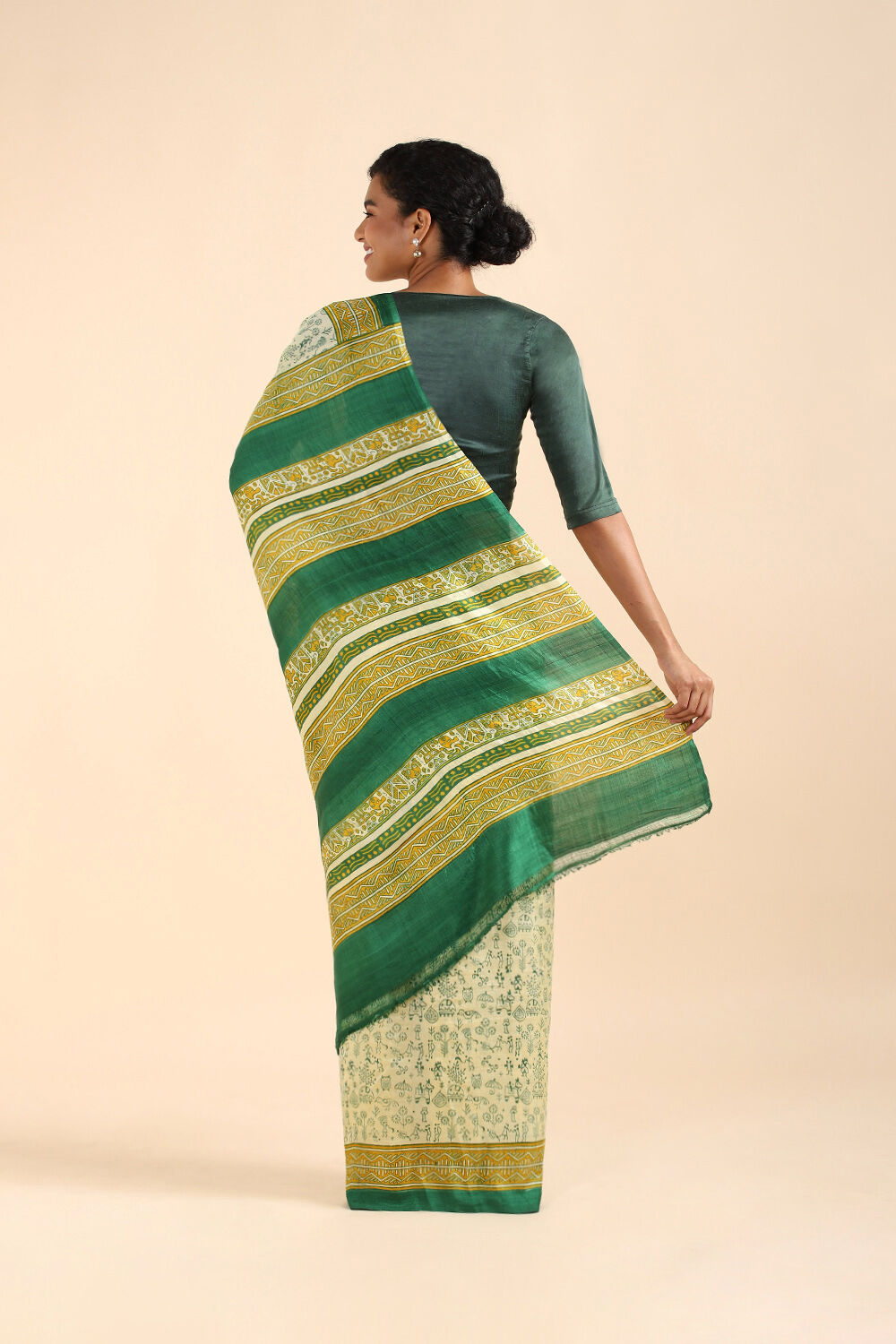 Green Pure Silk Printed Saree image number null