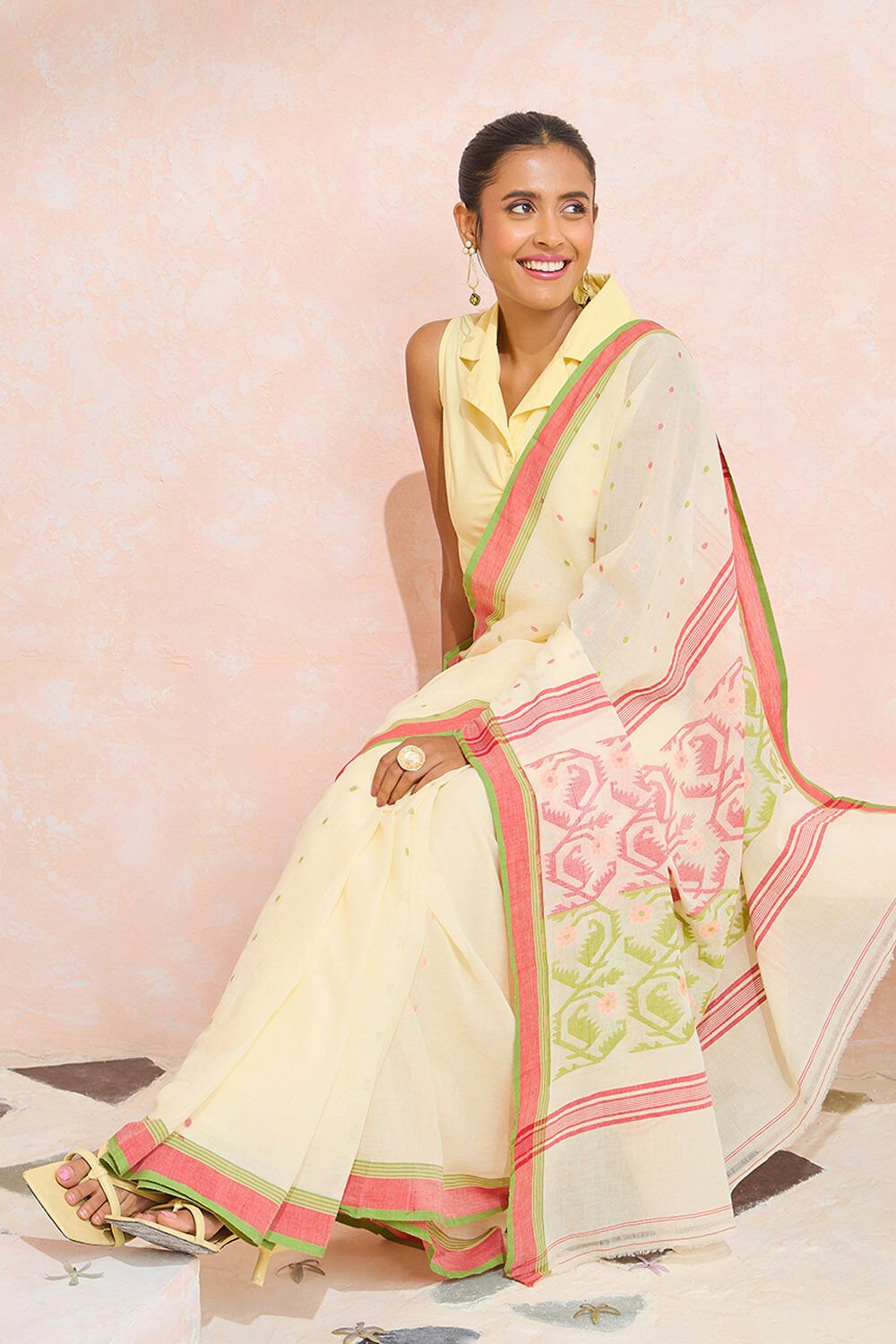 Off White Cutwork Pure Cotton Bengal Saree image number null