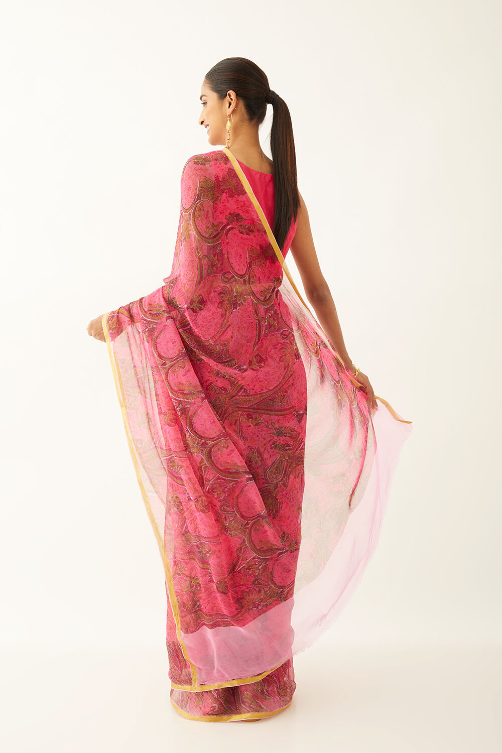 Pink Viscose Chiffon Printed Saree image number null