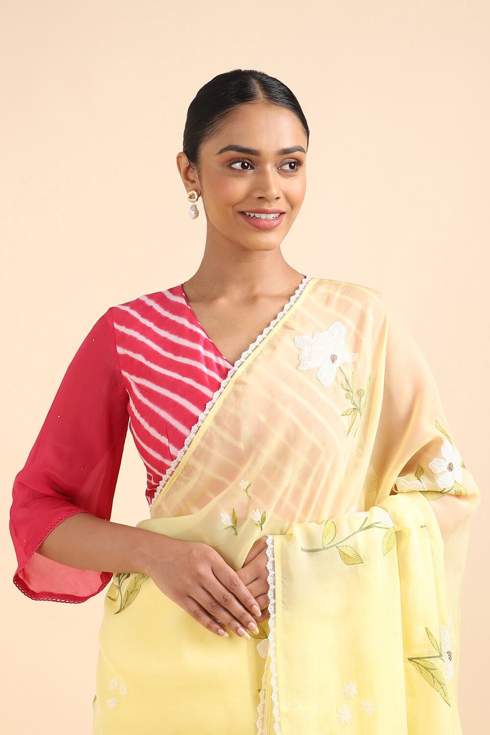 Pink Tie and Dye Leheriya Silk Cotton Blouse image number null