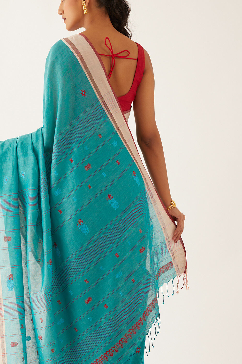 Green Pure Cotton Woven Bengali Saree image number null
