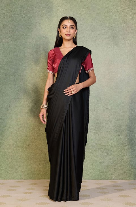 Black Embroidered Pure Viscose Saree