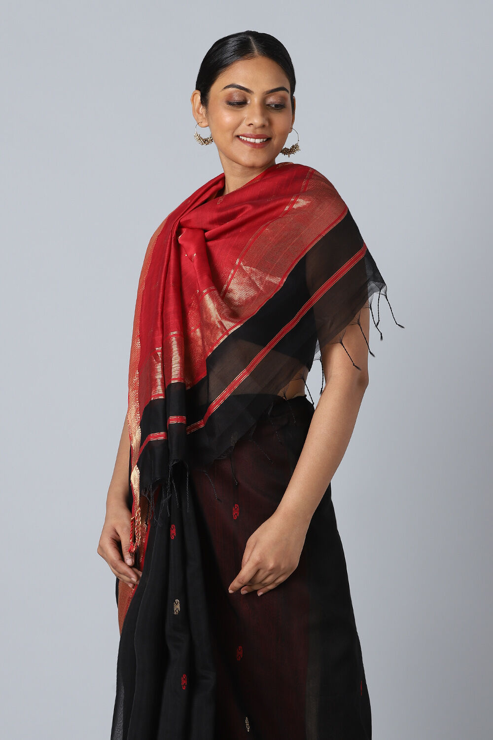 Black Pure Silk Cotton Maheswari Saree image number null
