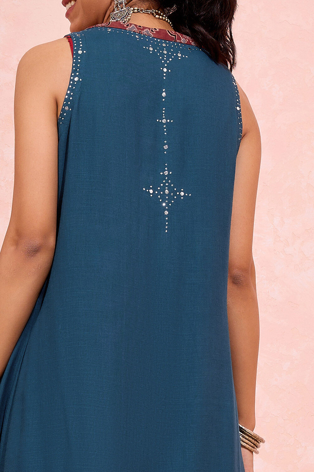 Dark Blue Viscose Cotton Mukaish Embroidered Kurta Set image number null