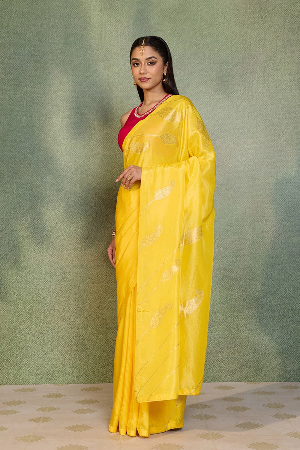 Yellow Woven Design Viscose Saree image number null