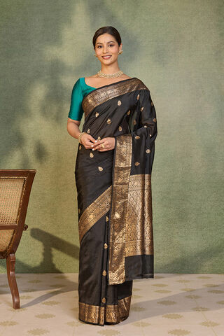 Black Silk Viscose Kadwa Banarasi Saree thumbnail image number null
