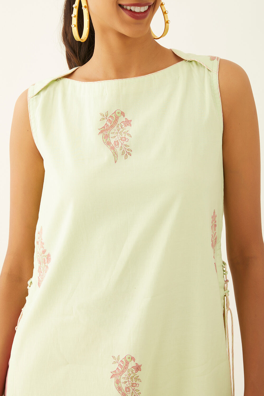 Light Green Viscose Block Printed Kurta image number null