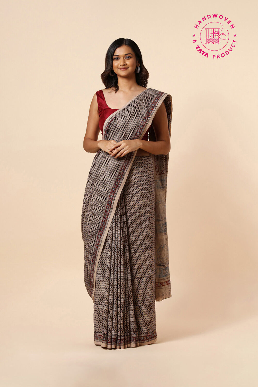 Beige Pure Khadi Cotton Printed Kalamkari Saree image number null