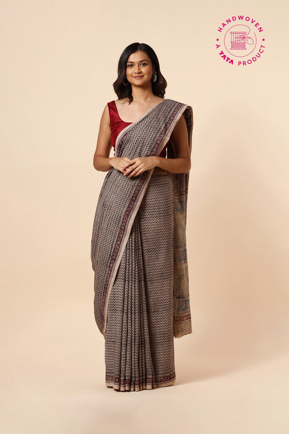 Beige Pure Khadi Cotton Printed Kalamkari Saree image number null