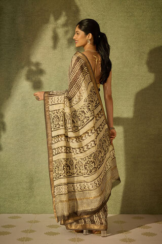 Grey Bagru Pure Silk Cotton Dabu Block Printed Saree thumbnail image number null