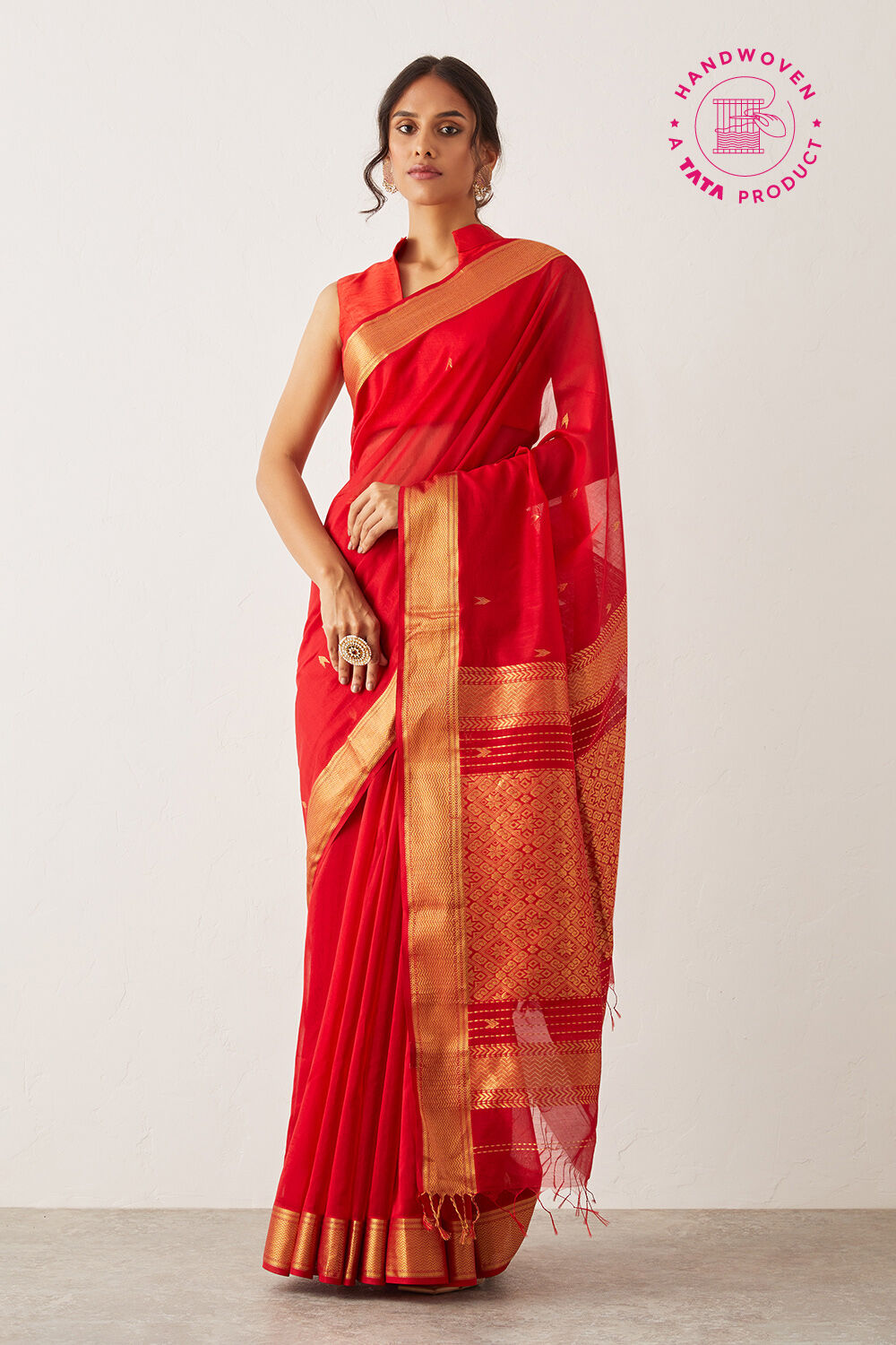 Dark Red Pure Silk Cotton Woven Maheswari Saree image number null