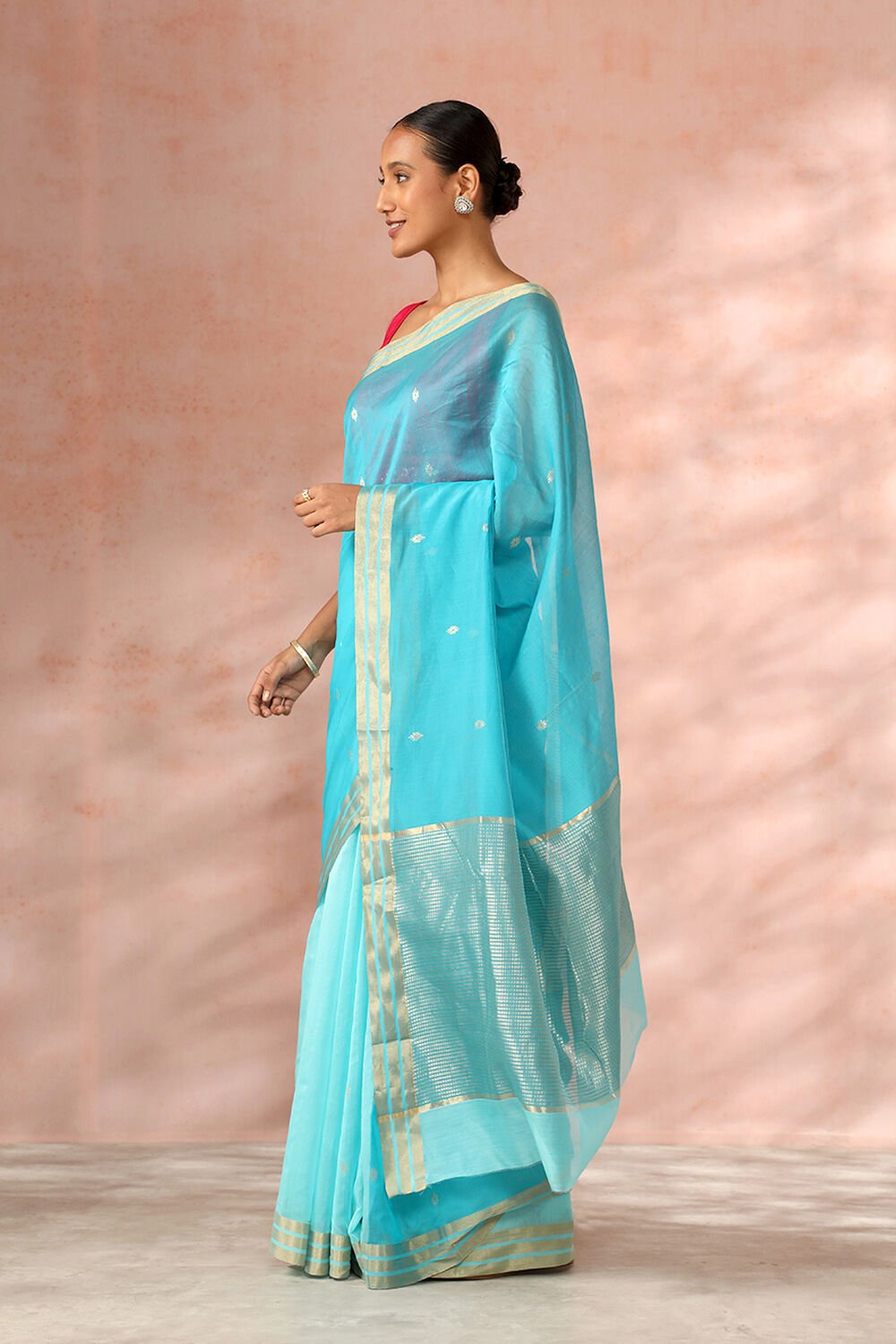 Light Blue Chanderi Pure Silk Cotton Woven Saree image number null