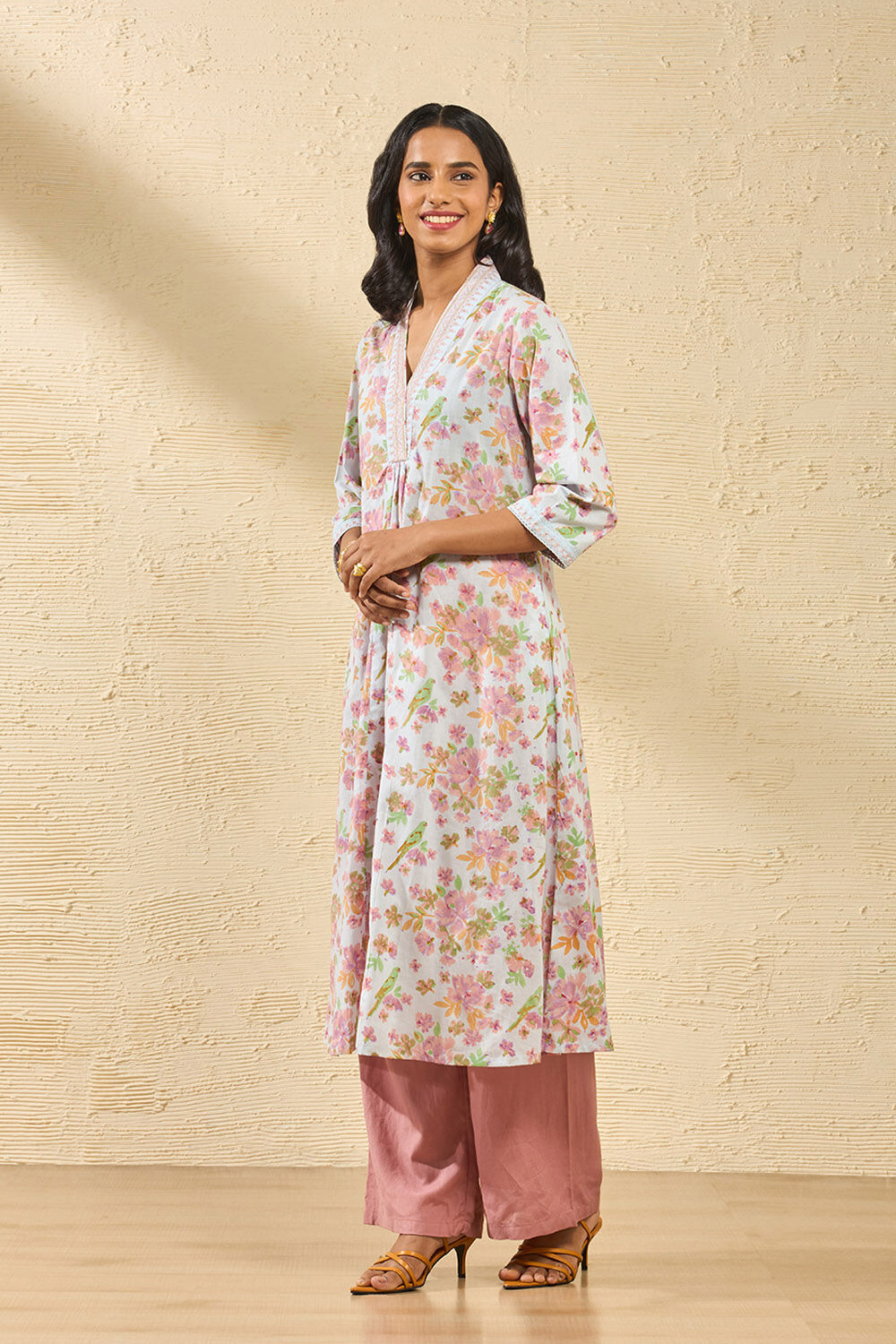 Light Blue Pure Cotton Printed Sanganeri Kurta image number null