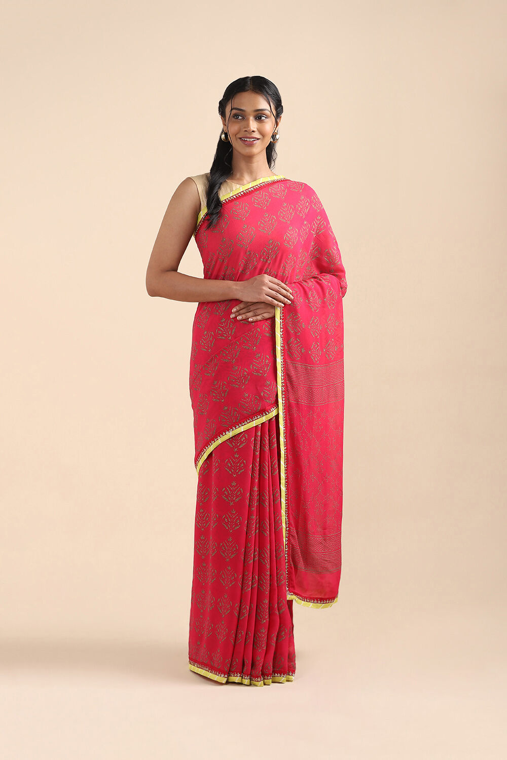 Pink Viscose Printed Saree image number null