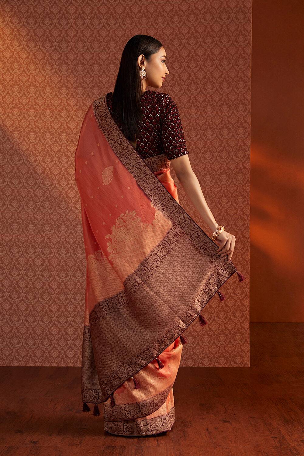 Orange Woven Luxe Saree image number null