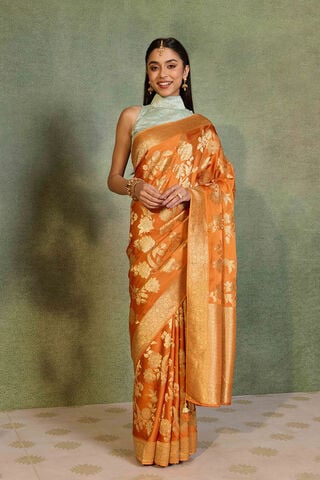 Light Orange Woven Viscose Satin Saree thumbnail image number null