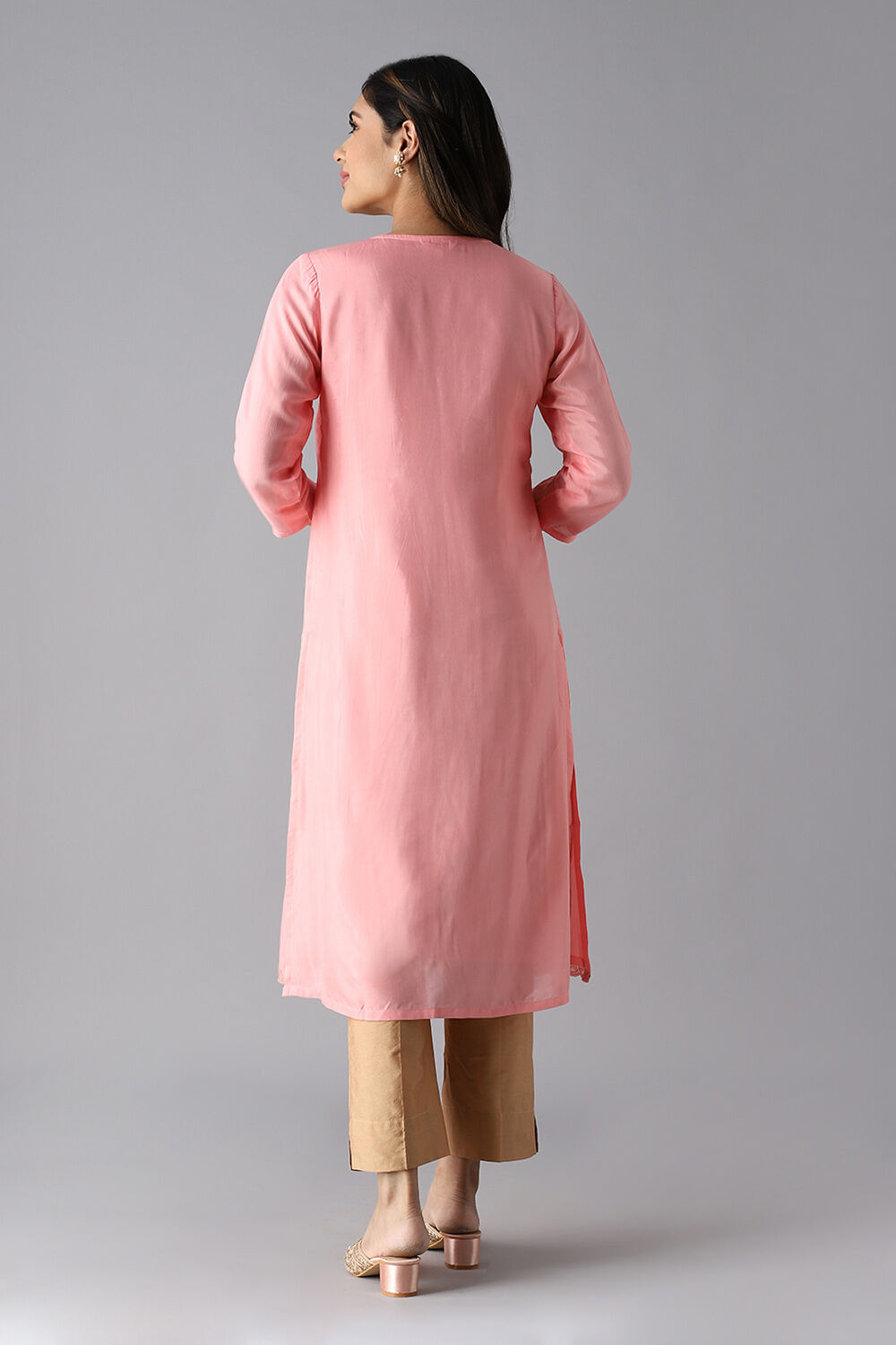 Light Pink Viscose Embroidered Kurta image number null