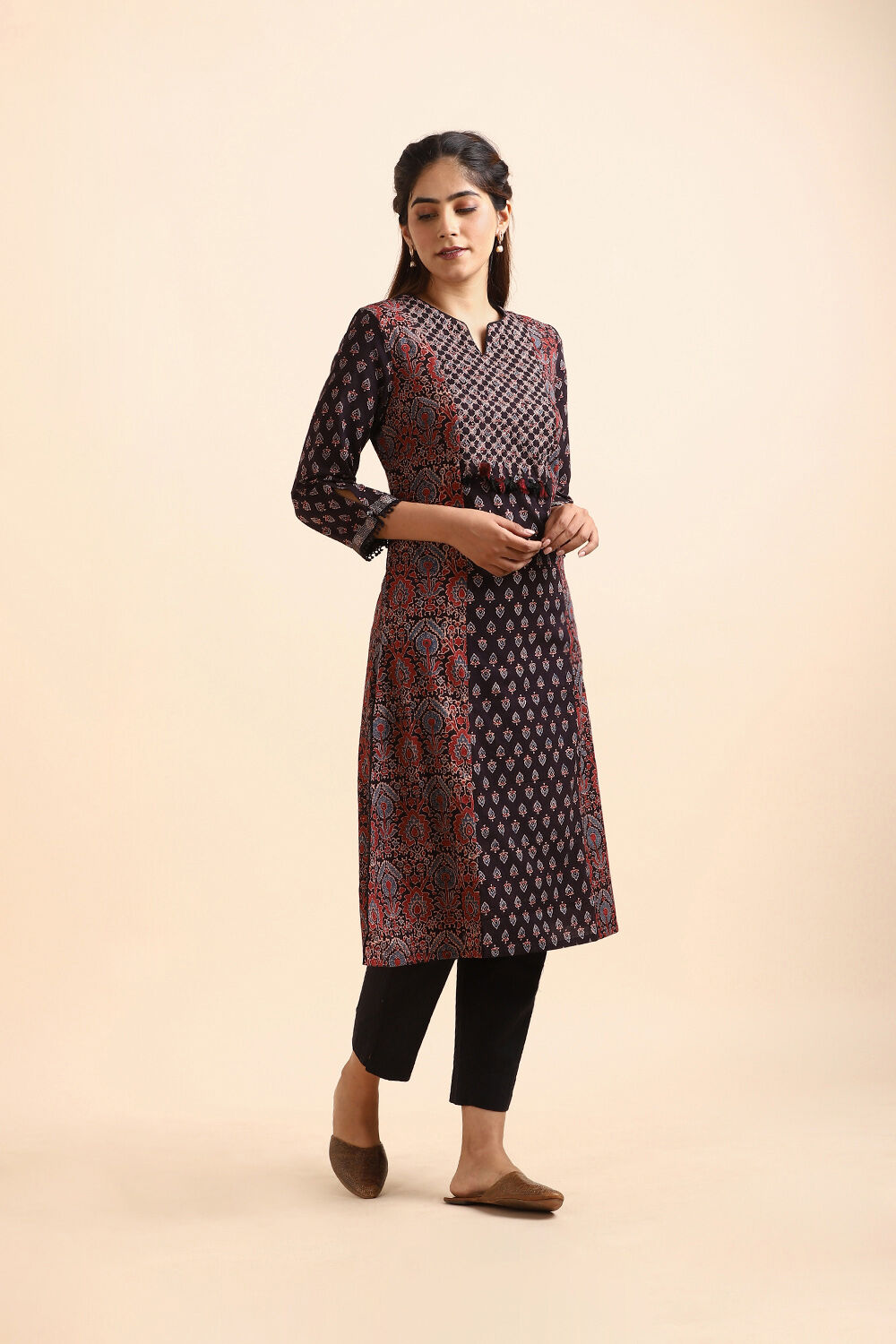 Black Ajrakh Block Printed Cotton Kurta image number null
