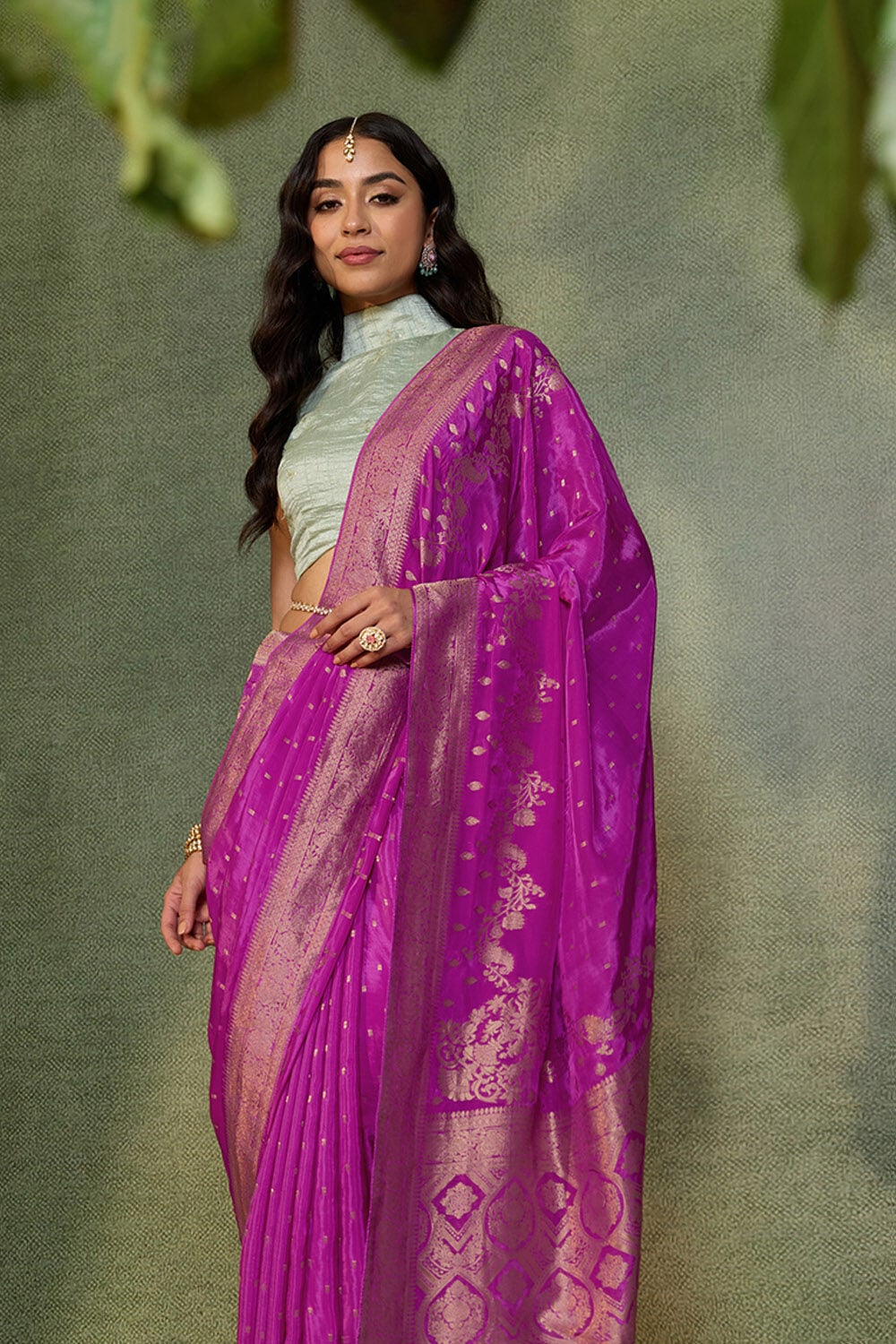Pink Woven Pure Viscose Saree image number null