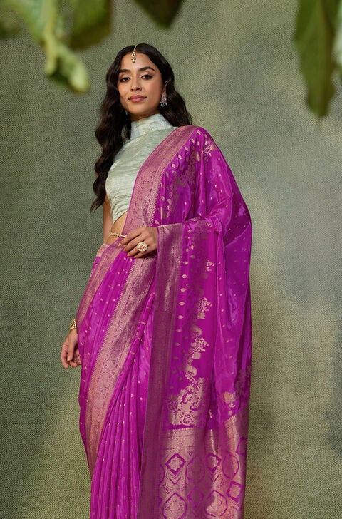 Pink Woven Pure Viscose Saree