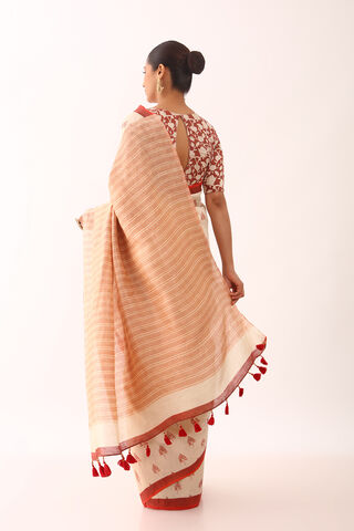 Off White Tissue Linen Screen Printed Saree thumbnail image number null
