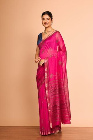 Pink Rajasthan Pure Silk Cotton Printed Sanganeri Saree thumbnail image number null