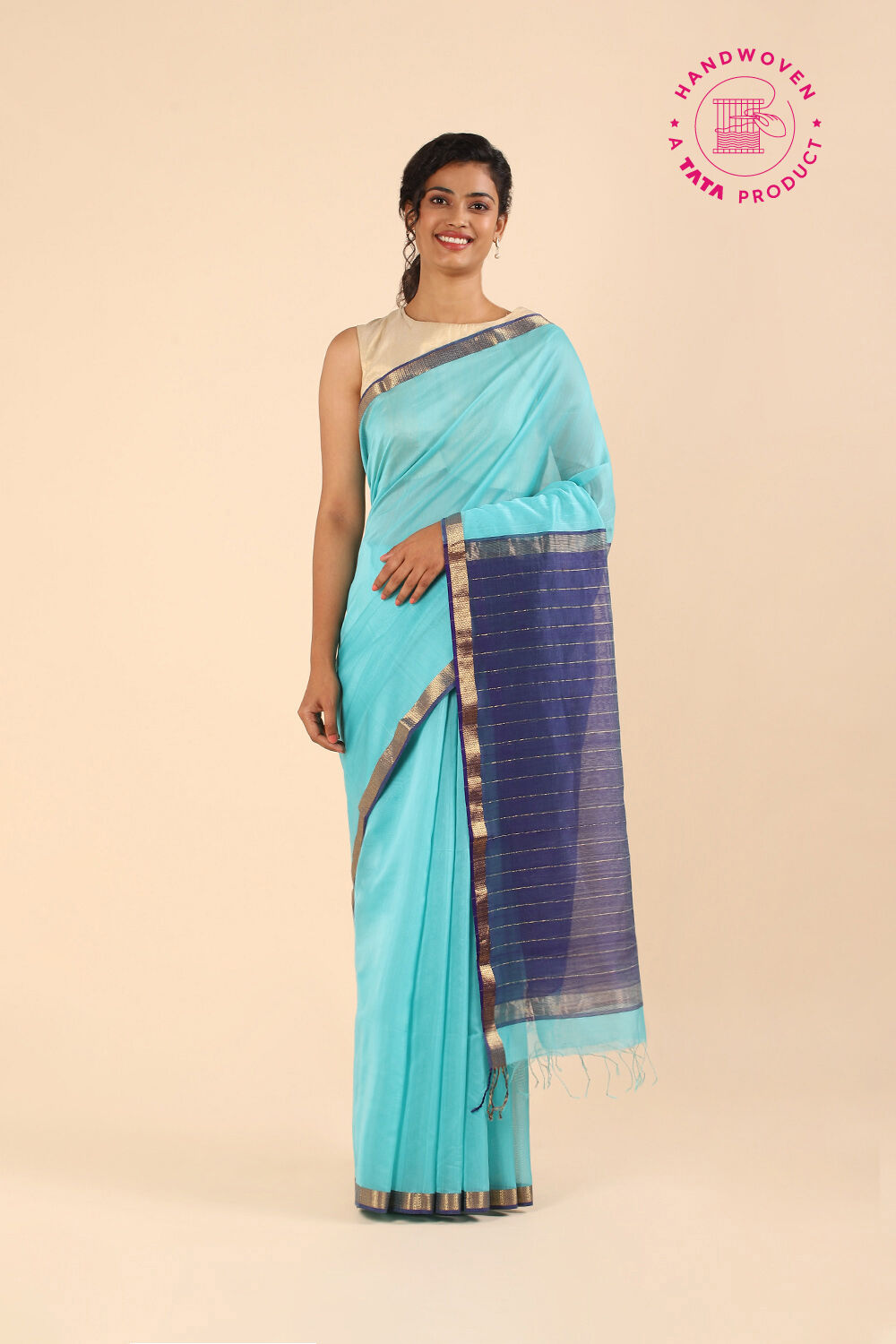 Light Blue Pure Silk Cotton Maheswari Saree image number null