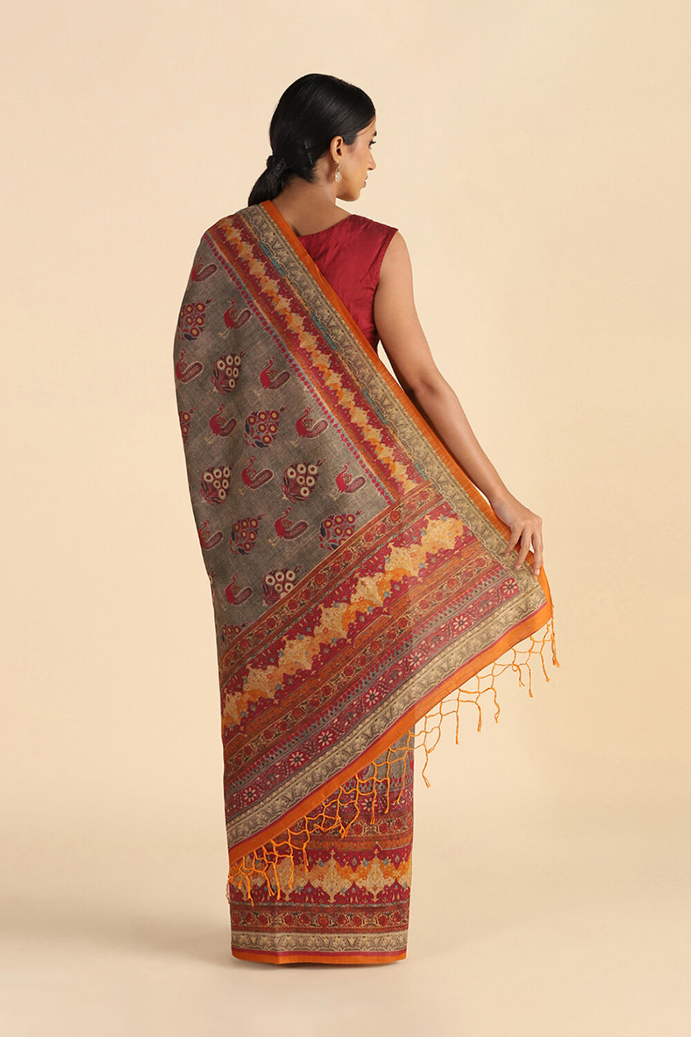 Grey Digital Printed Pure Tussar Silk Saree image number null