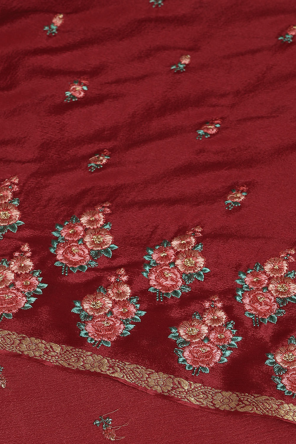 Dark Pure Red Viscose Embroidered Saree image number null