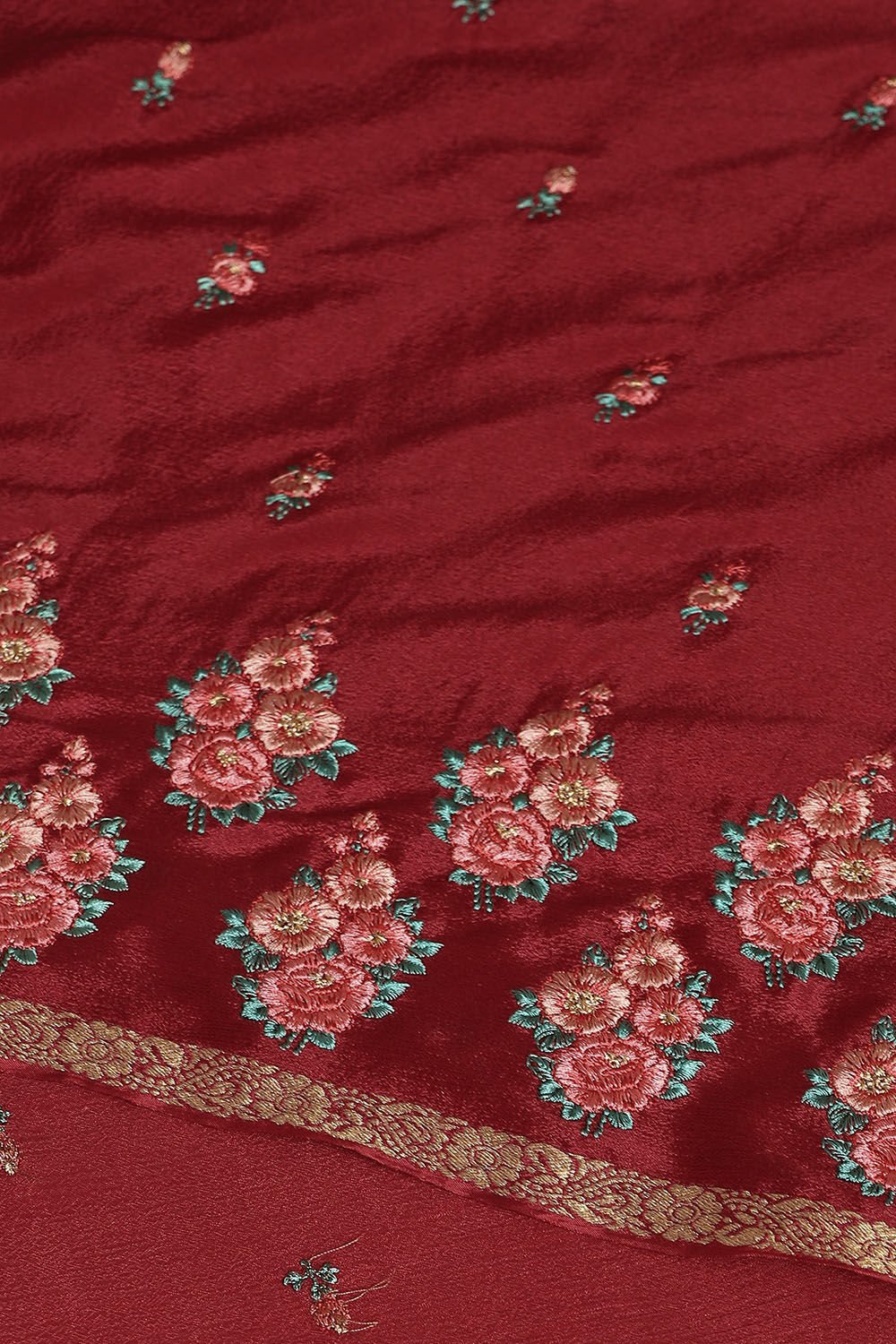 Dark Pure Red Viscose Embroidered Saree image number null