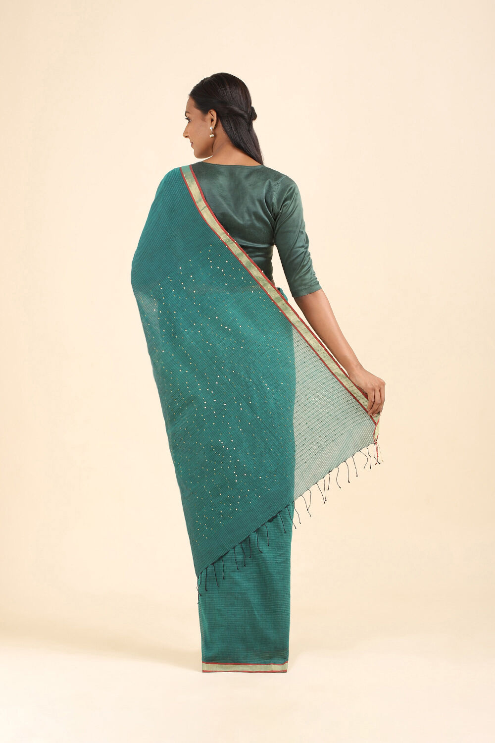 Green Pure Silk Cotton Bengal Saree image number null