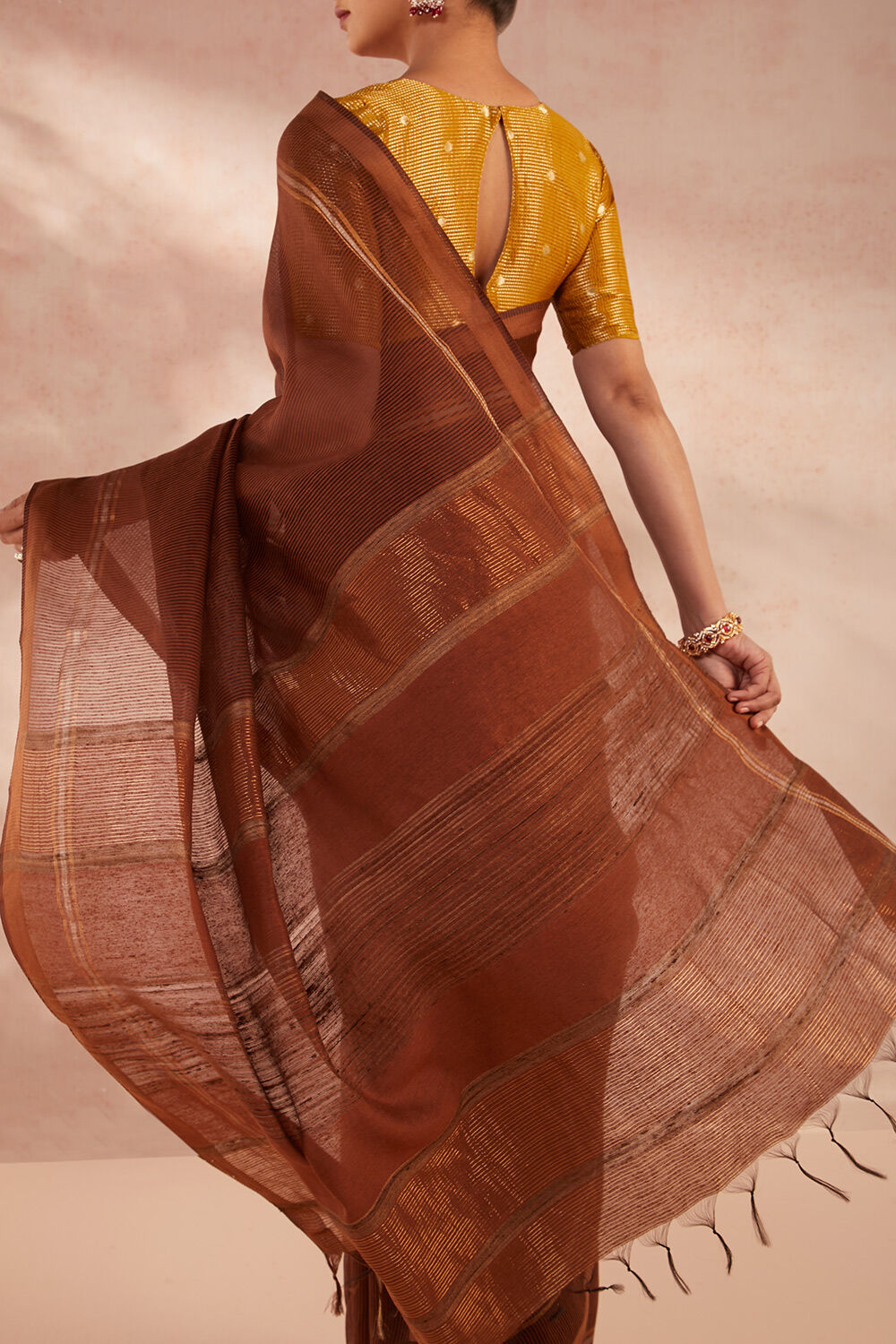 Brown Bhagalpur Woven Pure Silk Saree image number null