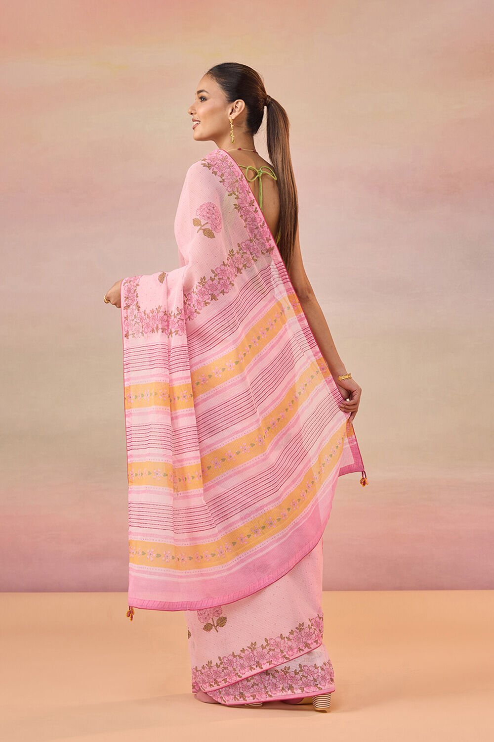 Light Pink Block Printed Bengal Pure Cotton Kota Saree image number null
