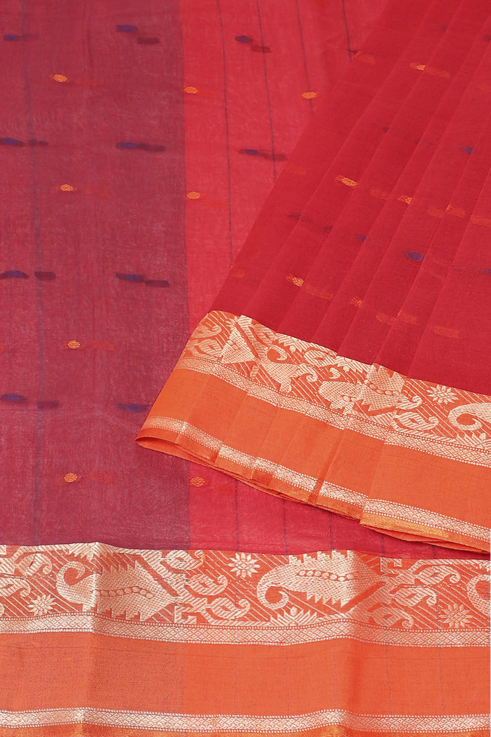 Dark Pure Red Cotton Bengal Saree image number null