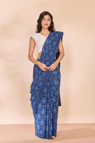 Blue Rajasthan Pure Cotton Dabu Block Printed Saree thumbnail image number null