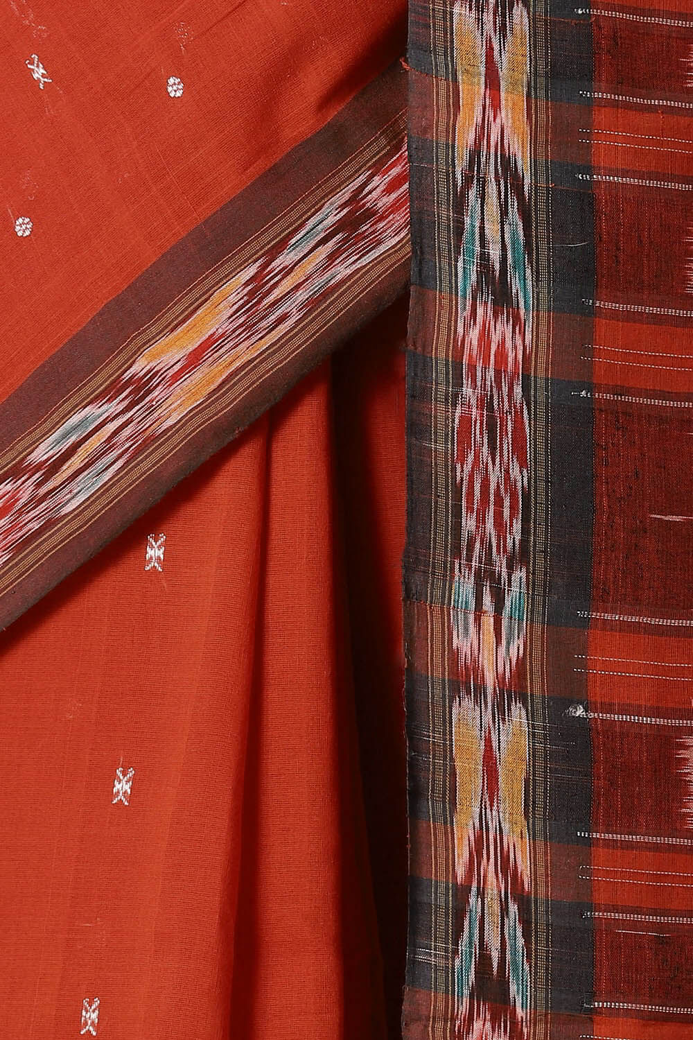 Dark Pure Orange Cotton Sambalpuri Ikat image number null