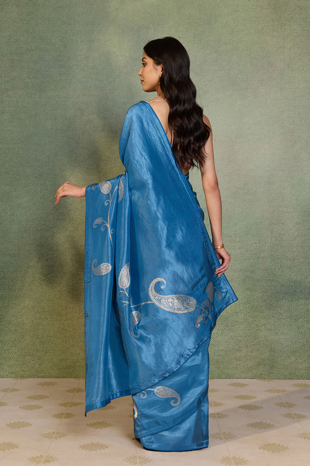 Blue Woven Design Viscose Saree image number null
