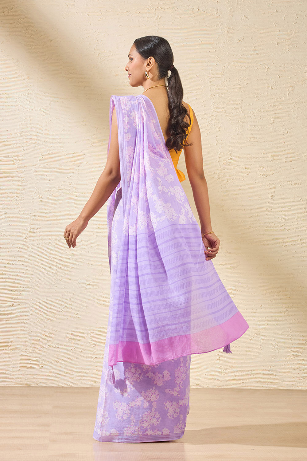 Purple Screen Printed Bengal Pure Mulmul Cotton Saree image number null