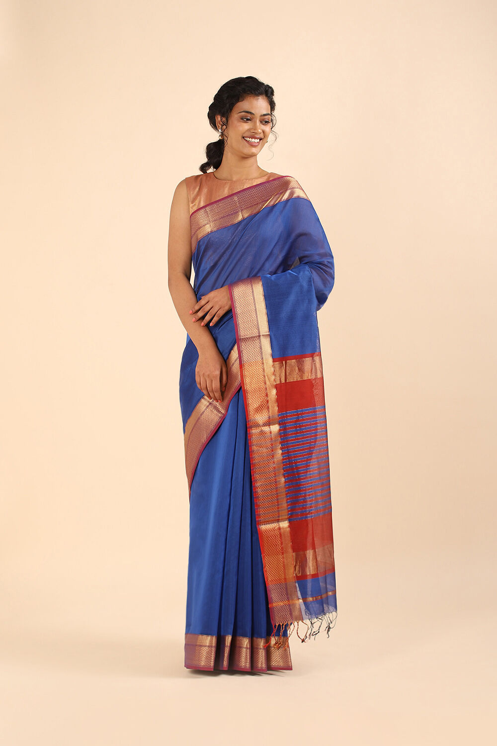 Blue Pure Silk Cotton Maheswari Saree image number null