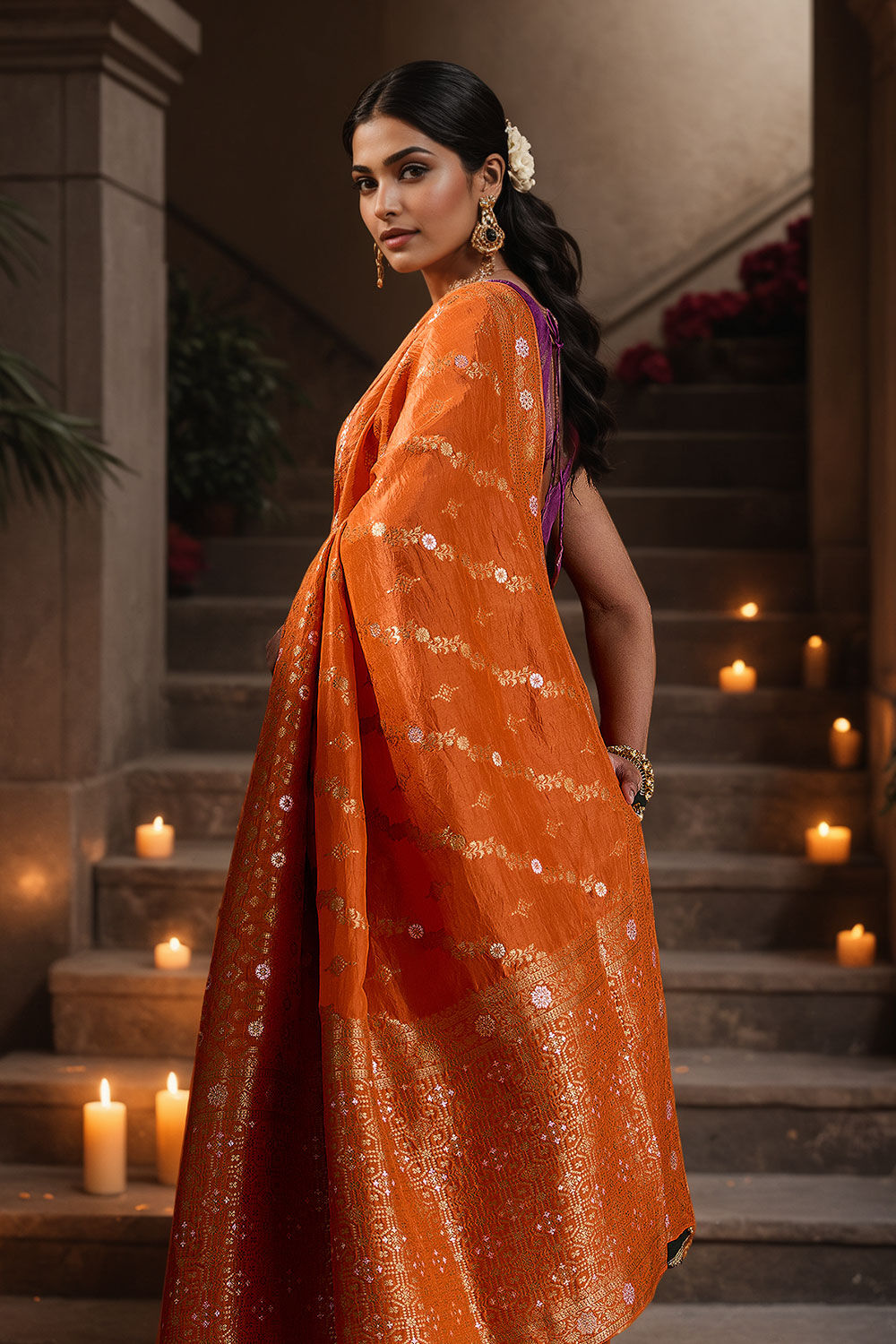 Orange Woven Viscose Luxe Saree image number null