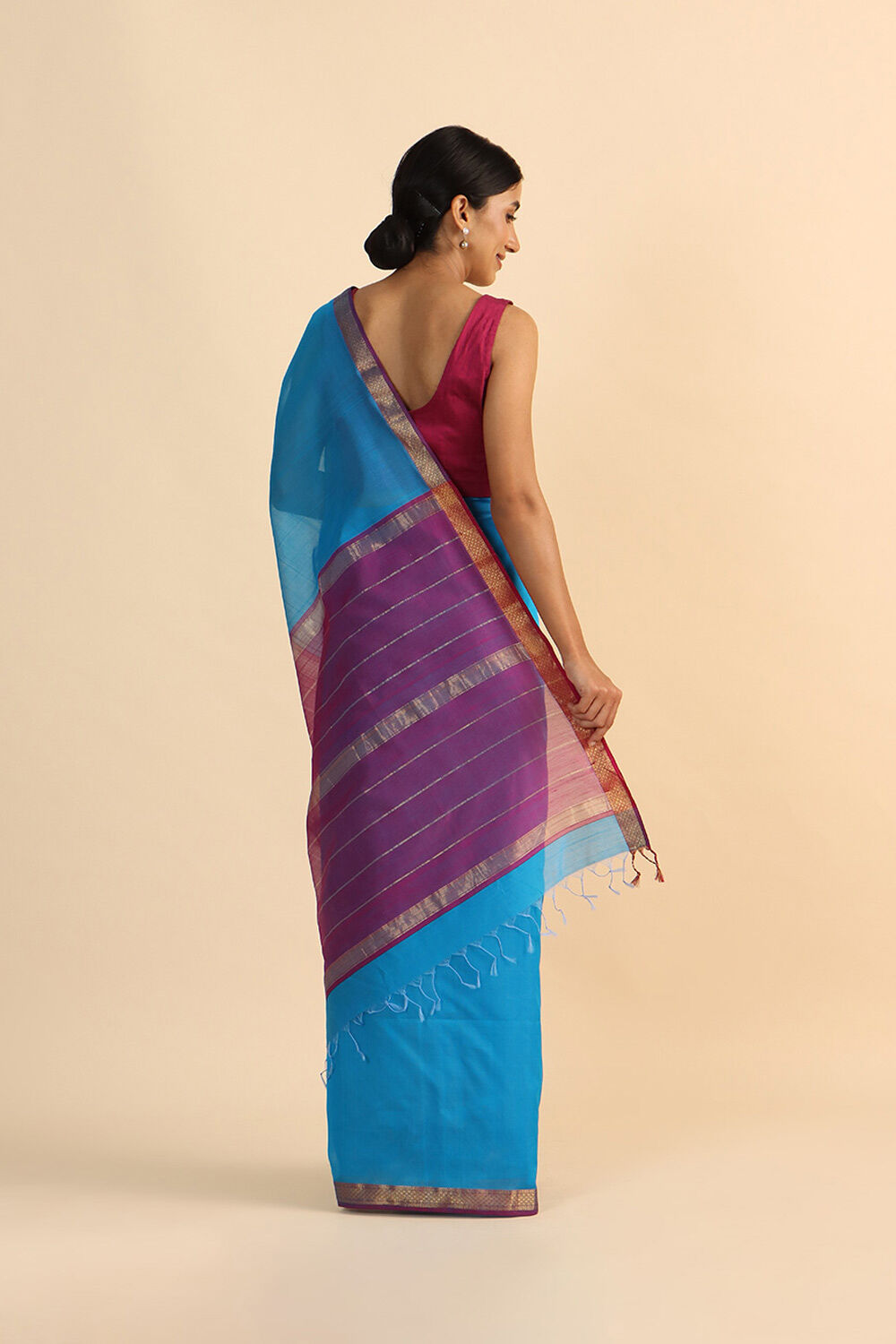 Blue Pure Silk Cotton Maheswari Saree image number null
