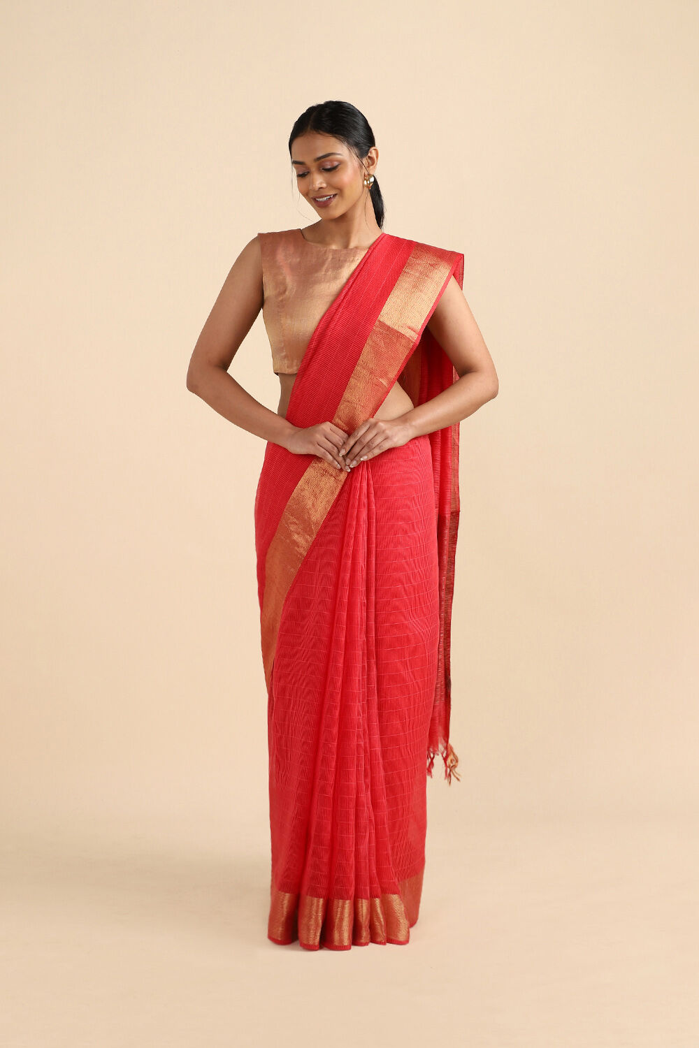 Light Red Pure Silk Woven Saree image number null