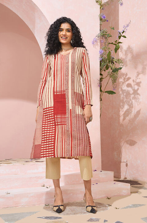 Red Bagru Block Printed Pure Cotton Kurta