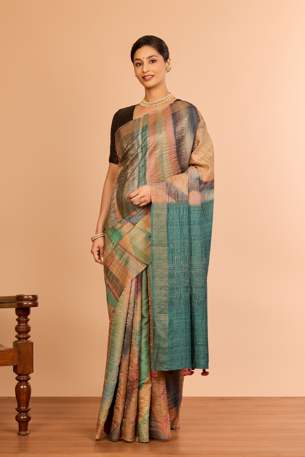 Multicolor Tussar Embroidered Saree image number null