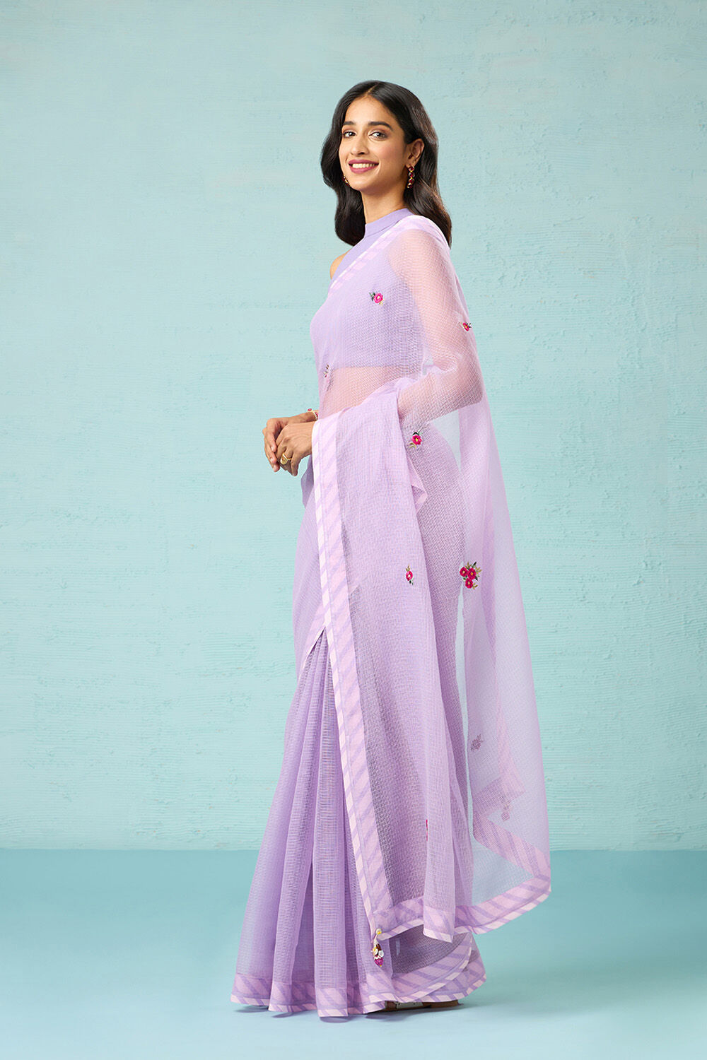 Violet Pure Kota Embroidered Saree image number null