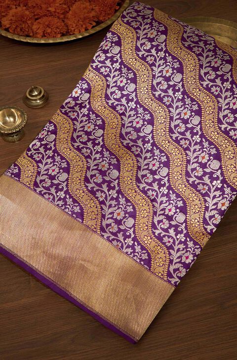 Purple Pure Silk Kadwa Banarasi Saree