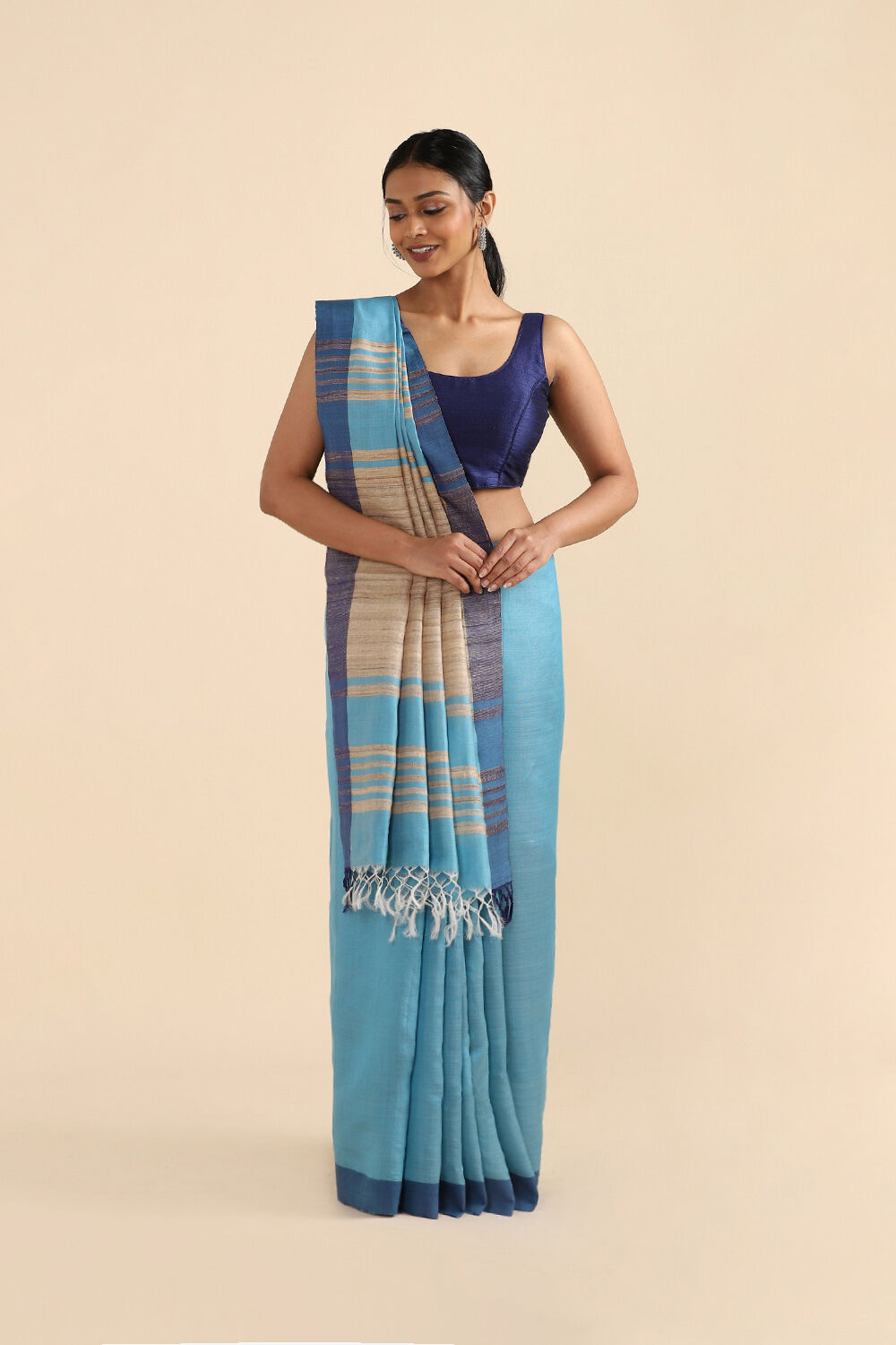 Light Blue Pure Silk Viscose Bhagalpuri Saree image number null