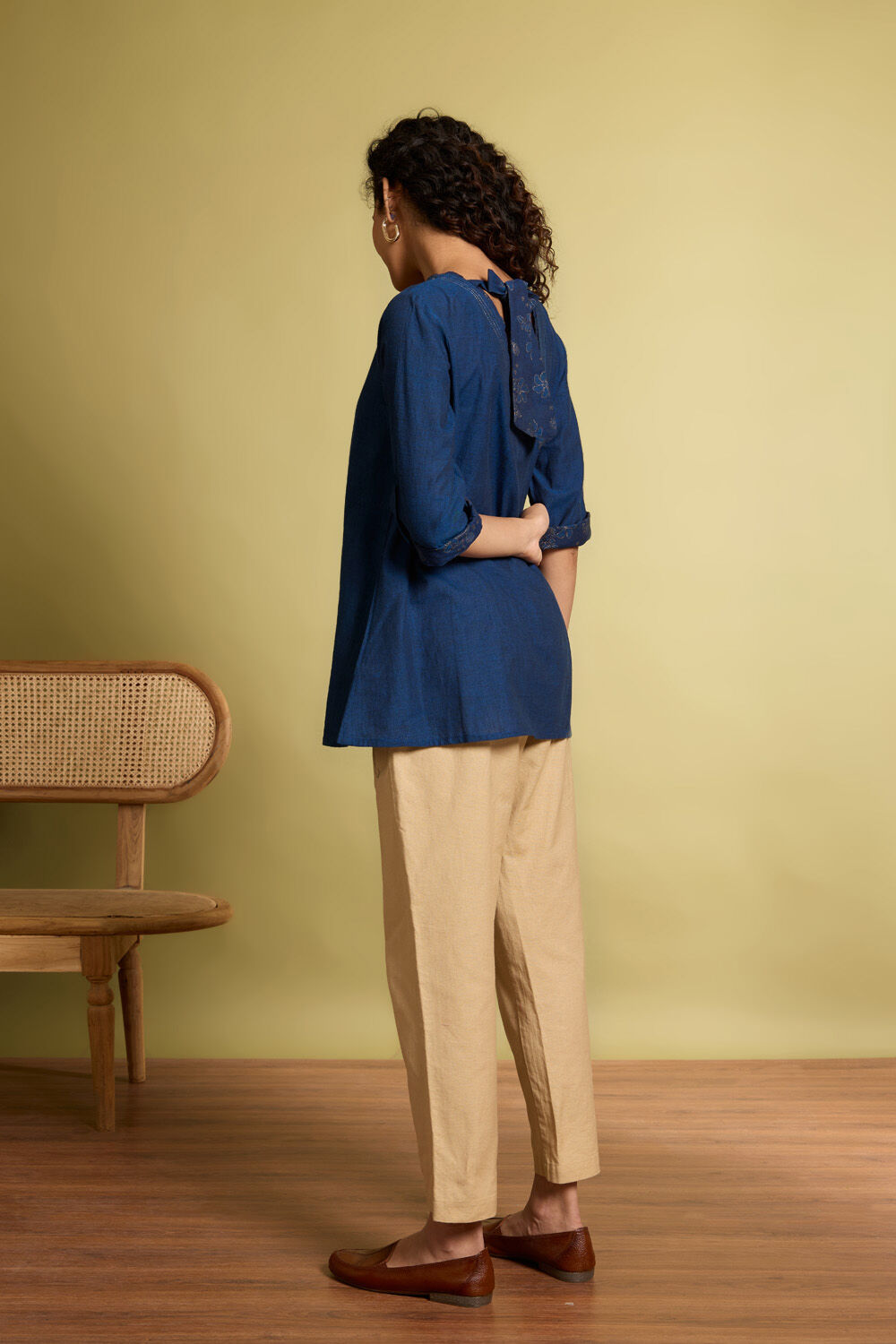 Blue Woven Pure Cotton Short Top image number null