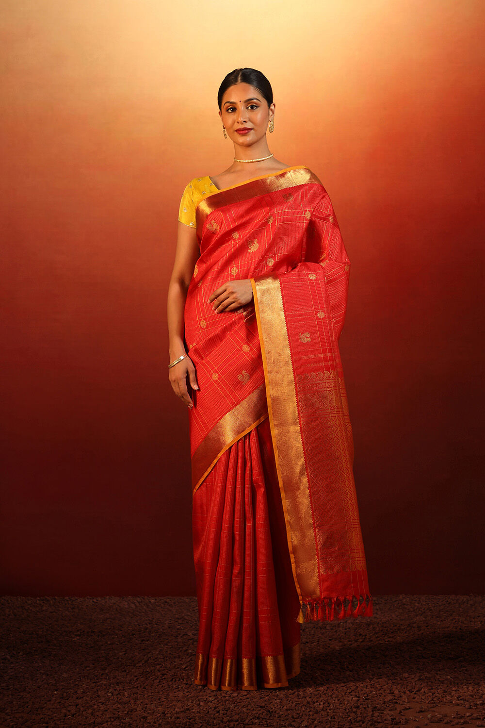 Red Woven Pure Silk Kanjivaram Saree image number null