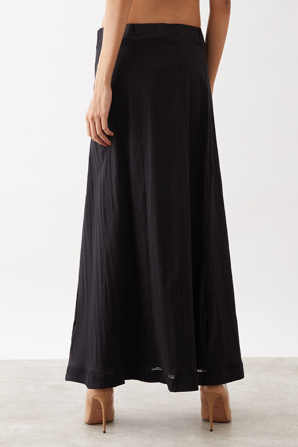 Black Woven Cotton Lycra Skirt image number null